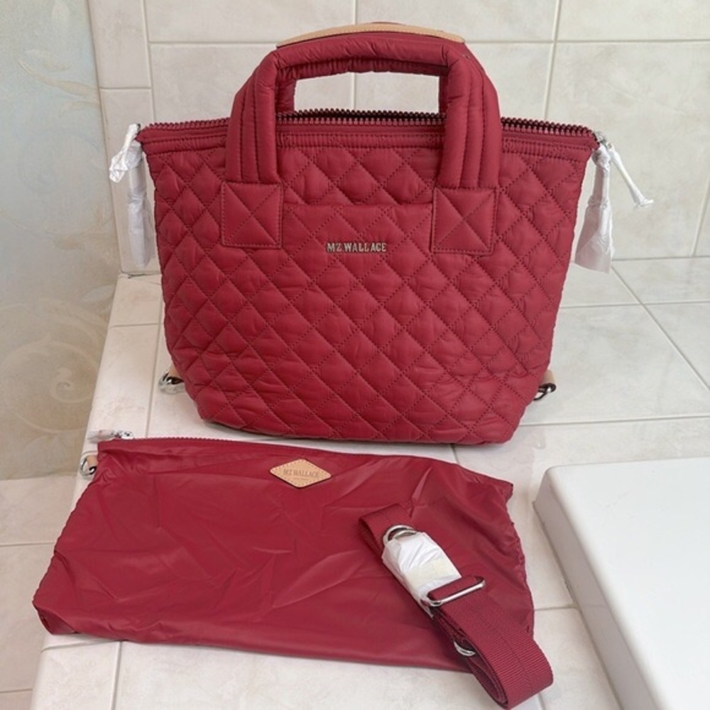 MZ Wallace Small Sutton Deluxe-Red Quilted Tote with crossbody Strap. NWT